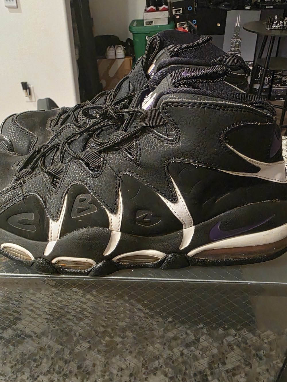 Nike Black and White Sneakers with Purple Detailing